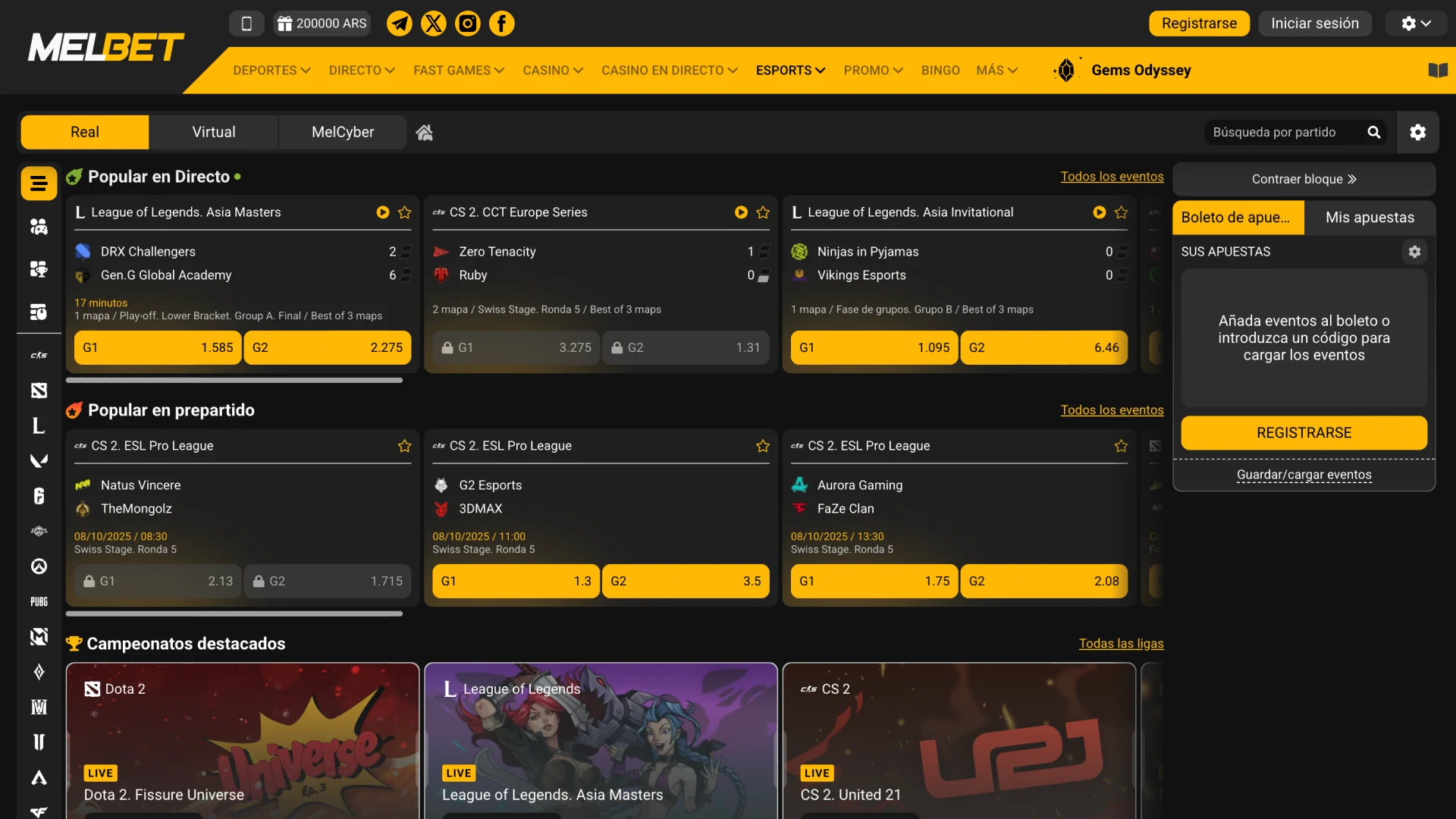 Disfruta los mejores torneos de esports en Melbet.